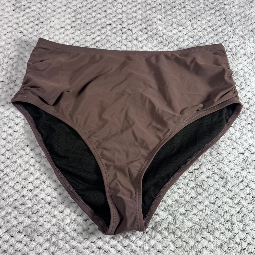 Women's High Waisted Ruched Bikini Set Brown Adjustable Side Ties Swimsuit Small - Picture 5 of 9